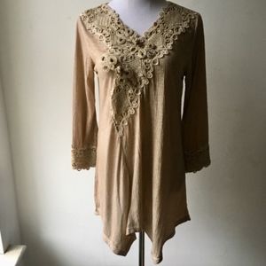 PRETTY ANGEL boho chic light brown tunic top dress